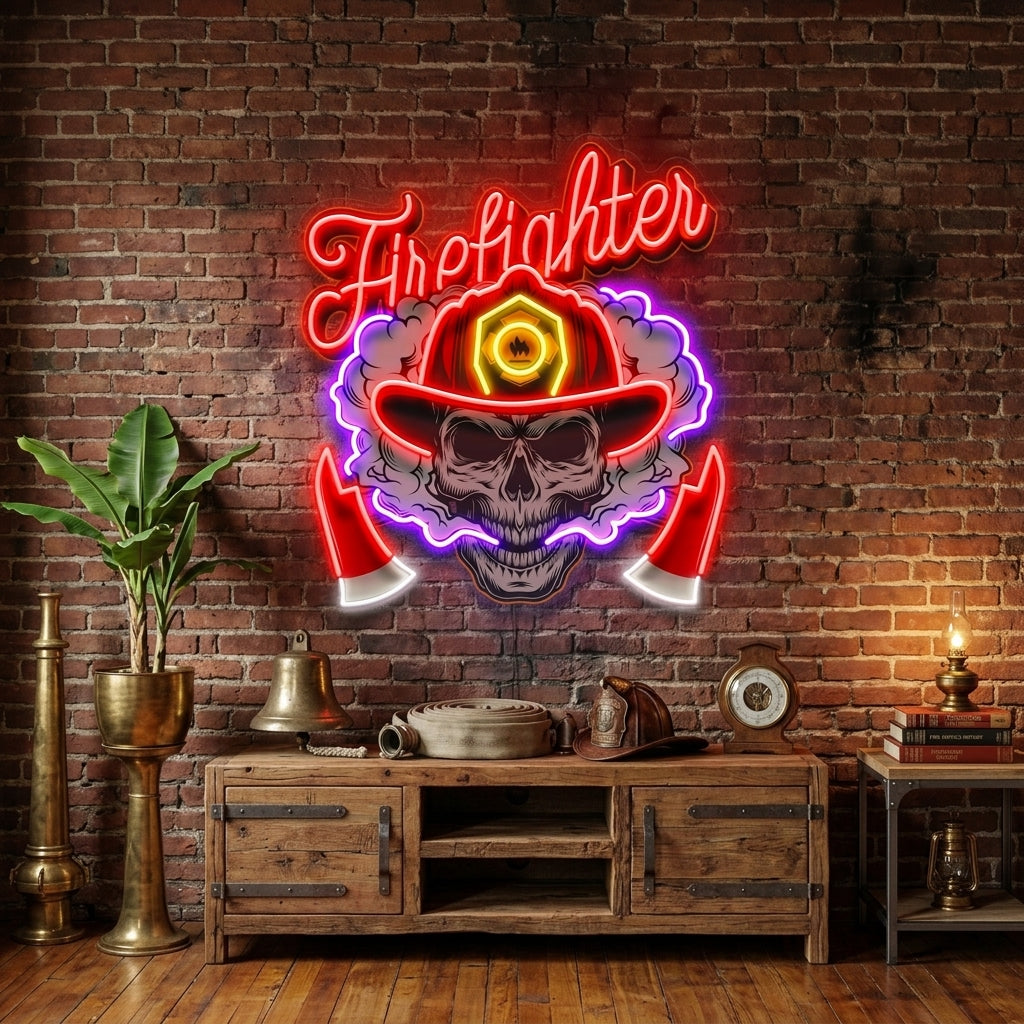 Fire Fight Skull LED Neon Sign Light Pop Art