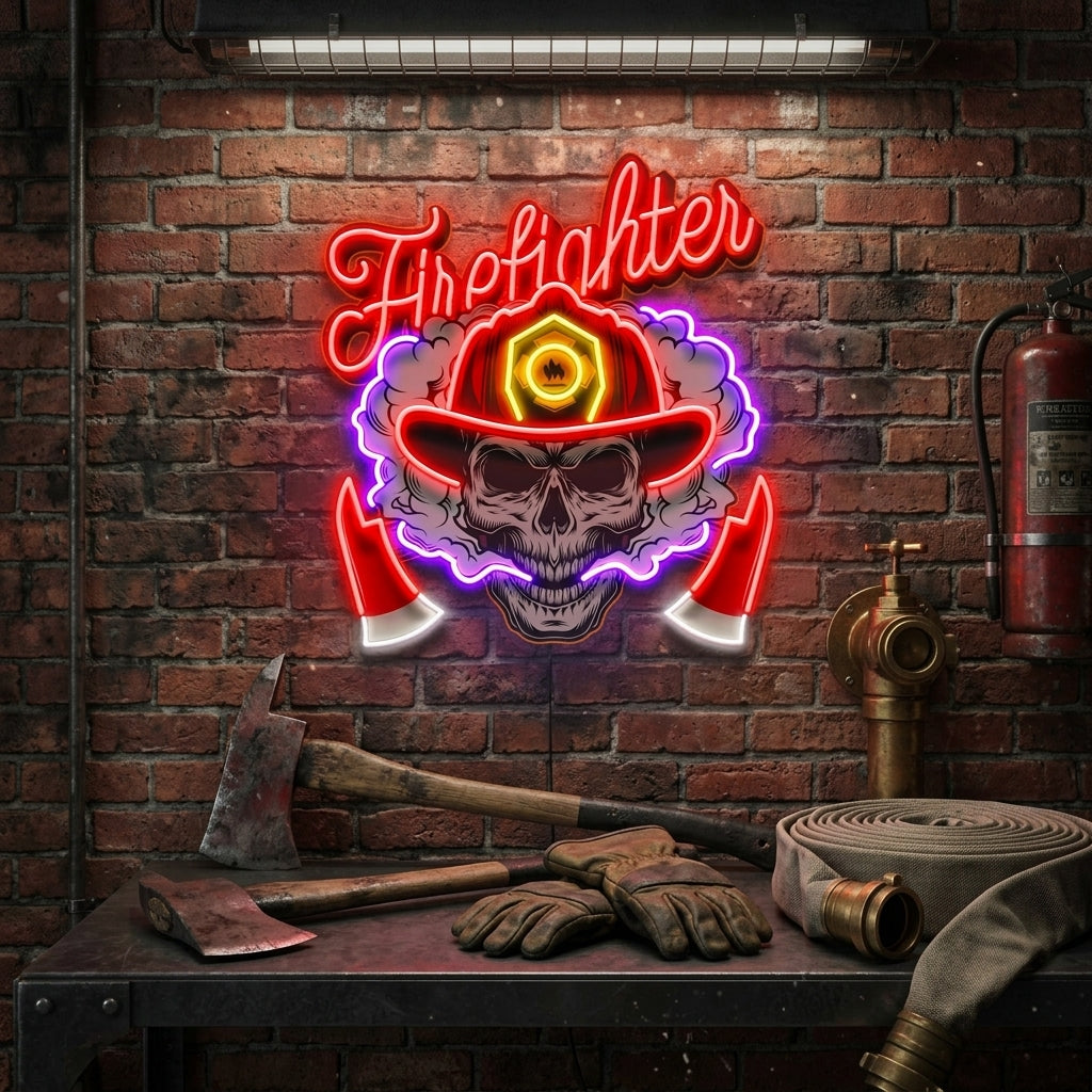 Fire Fight Skull LED Neon Sign Light Pop Art