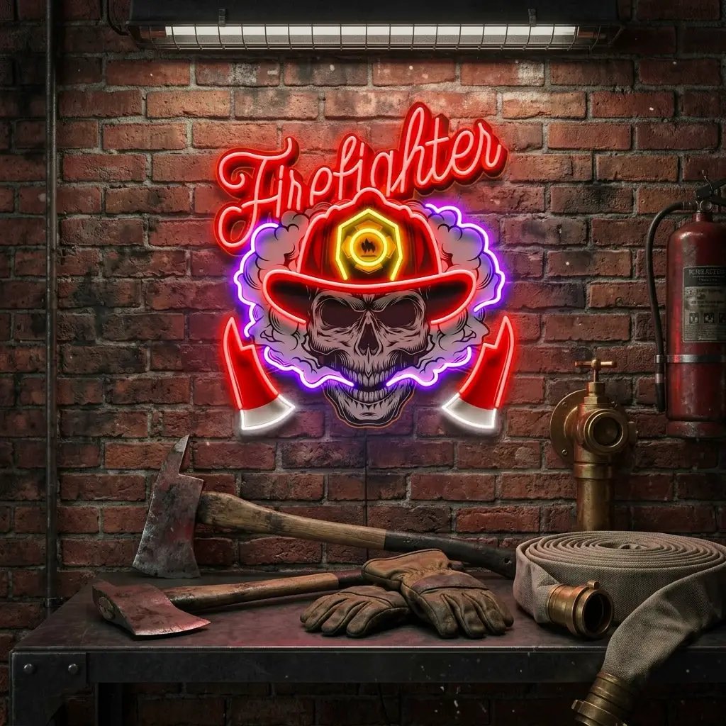 Fire Fight Skull LED Neon Sign Light Pop Art