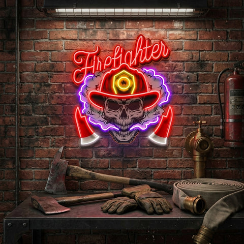 Fire Fight Skull LED Neon Sign Light Pop Art