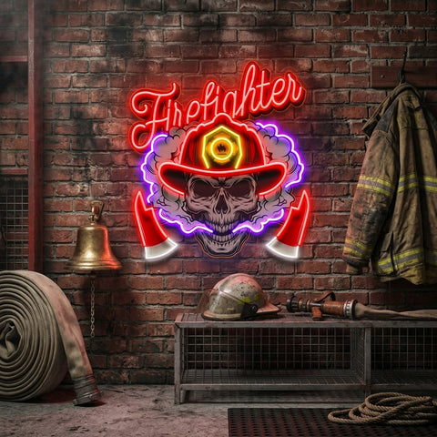 Fire Fight Skull LED Neon Sign Light Pop Art
