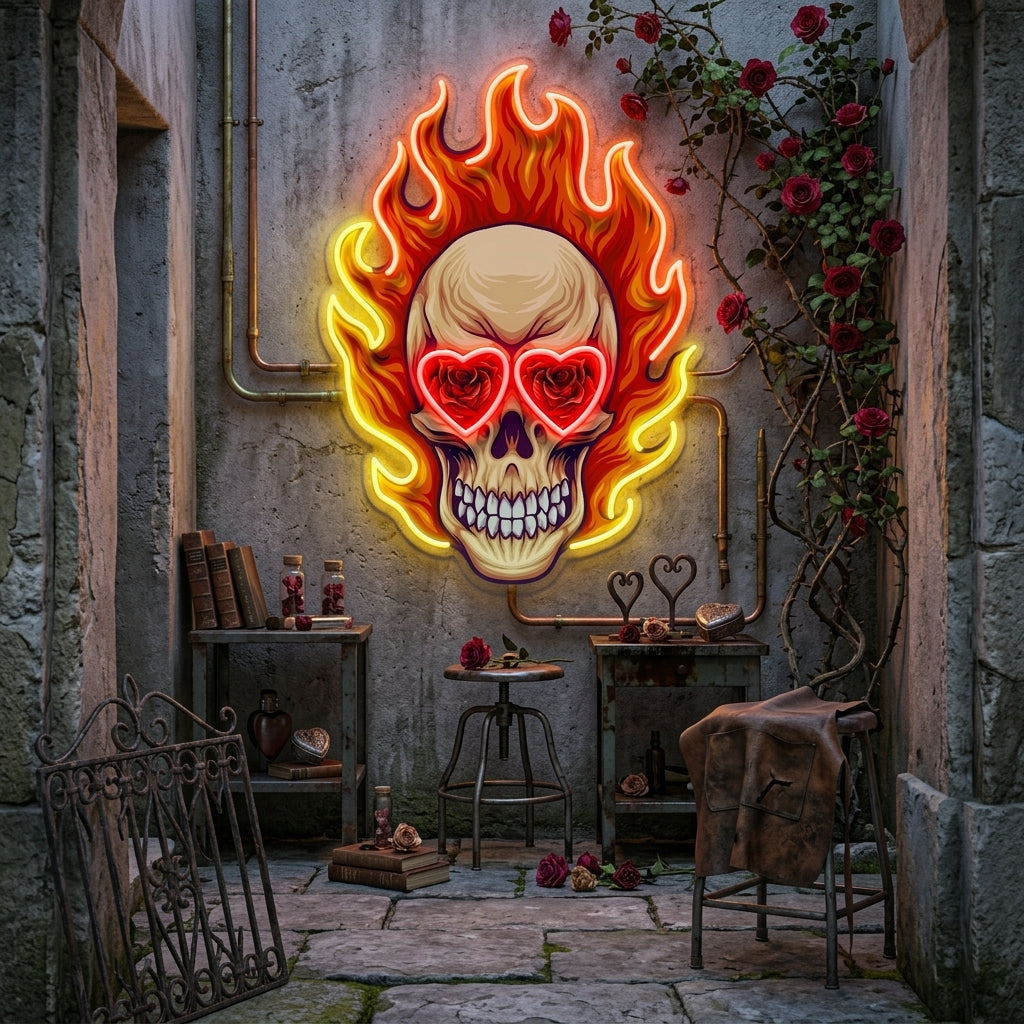Fire Skull LED Neon Sign Light Pop Art