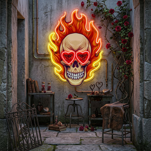 Fire Skull LED Neon Sign Light Pop Art