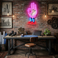 Flat Ok Fingers Hand LED Neon Sign Light Pop Art
