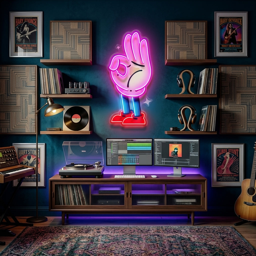 Flat Ok Fingers Hand LED Neon Sign Light Pop Art