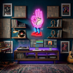 Flat Ok Fingers Hand LED Neon Sign Light Pop Art