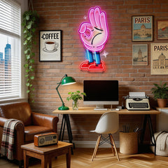 Flat Ok Fingers Hand LED Neon Sign Light Pop Art