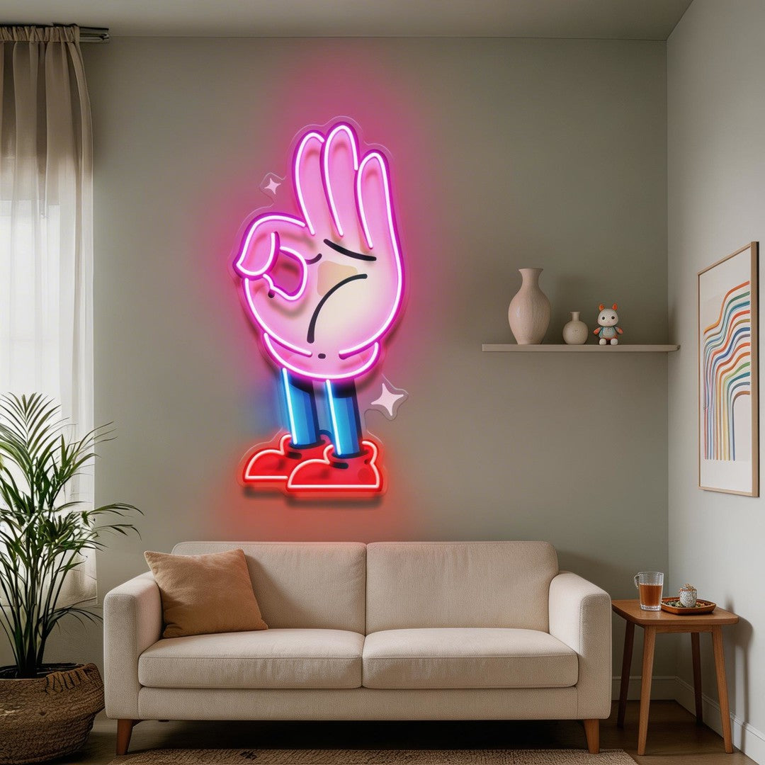 Flat Ok Fingers Hand LED Neon Sign Light Pop Art