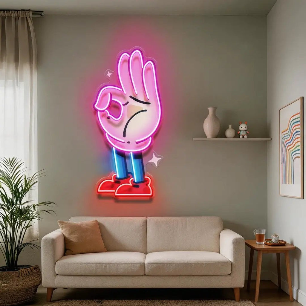 Flat Ok Fingers Hand LED Neon Sign Light Pop Art