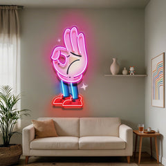 Flat Ok Fingers Hand LED Neon Sign Light Pop Art