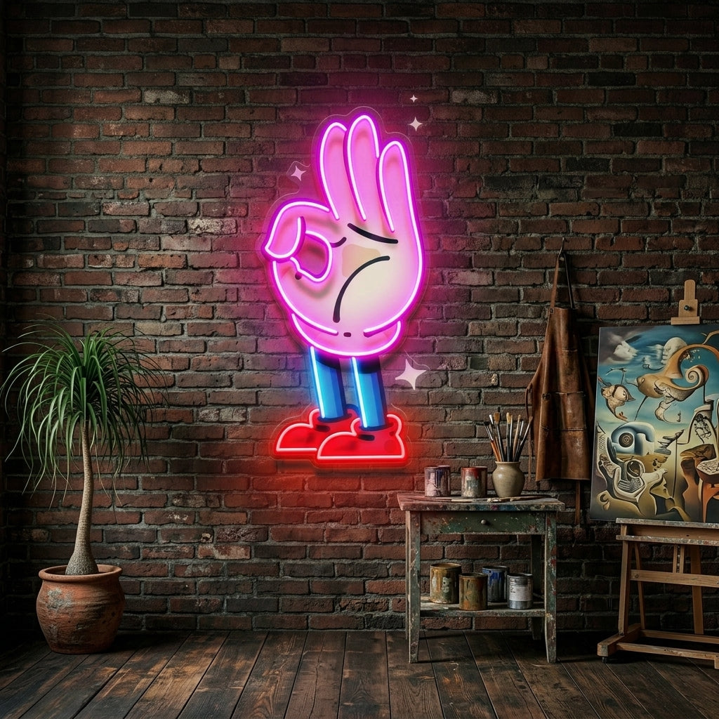 Flat Ok Fingers Hand LED Neon Sign Light Pop Art