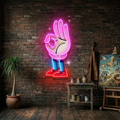 Flat Ok Fingers Hand LED Neon Sign Light Pop Art
