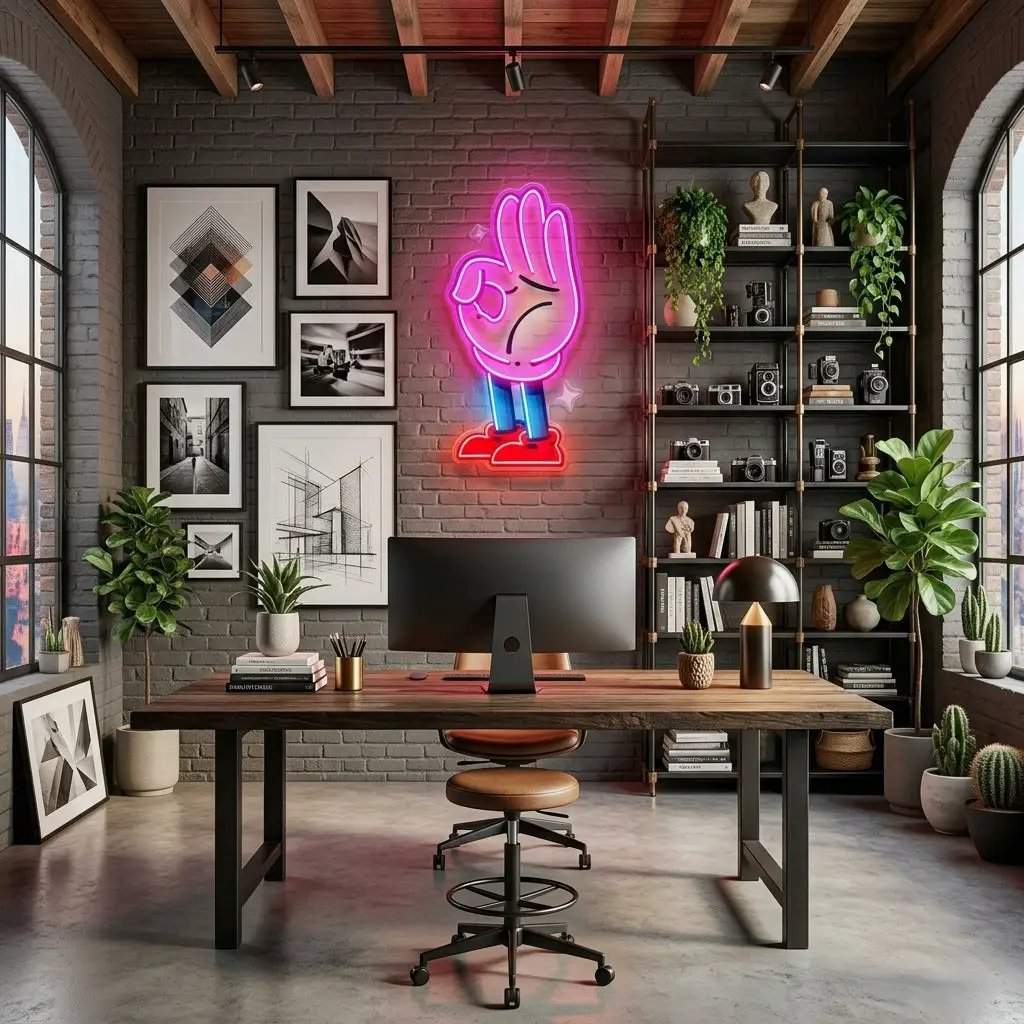 Flat Ok Fingers Hand LED Neon Sign Light Pop Art