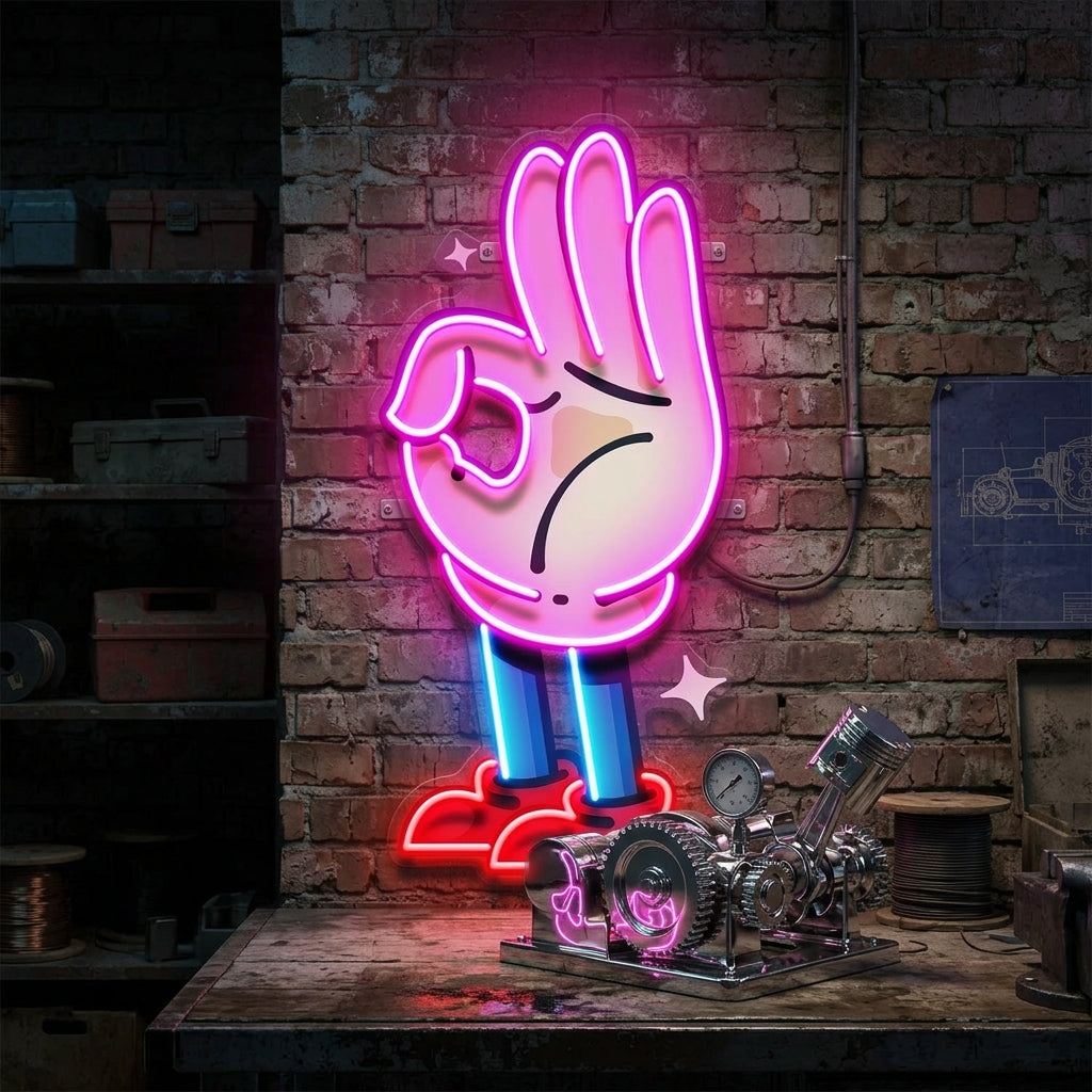 Flat Ok Fingers Hand LED Neon Sign Light Pop Art