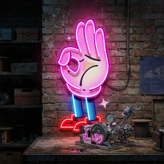 Flat Ok Fingers Hand LED Neon Sign Light Pop Art