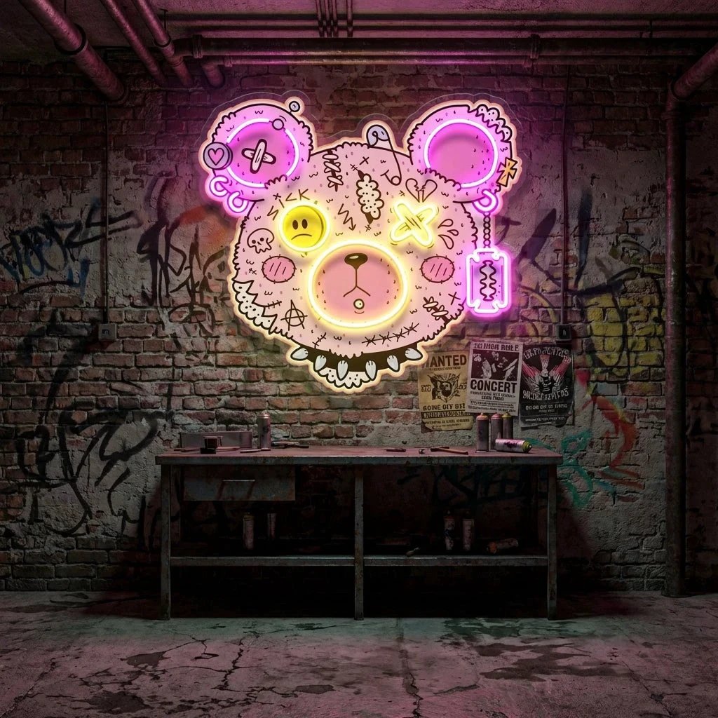 Gangsta Bear Artwork Led Neon Sign Light