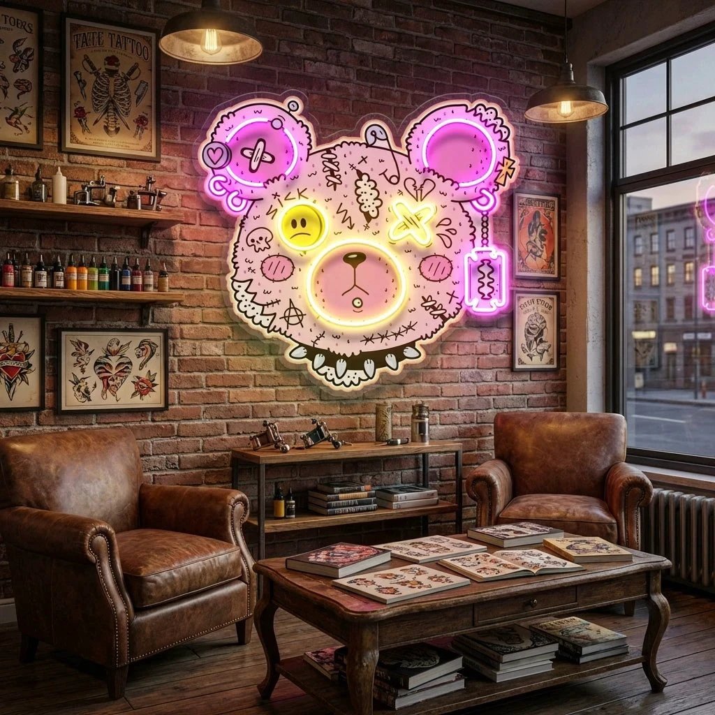 Gangsta Bear Artwork Led Neon Sign Light