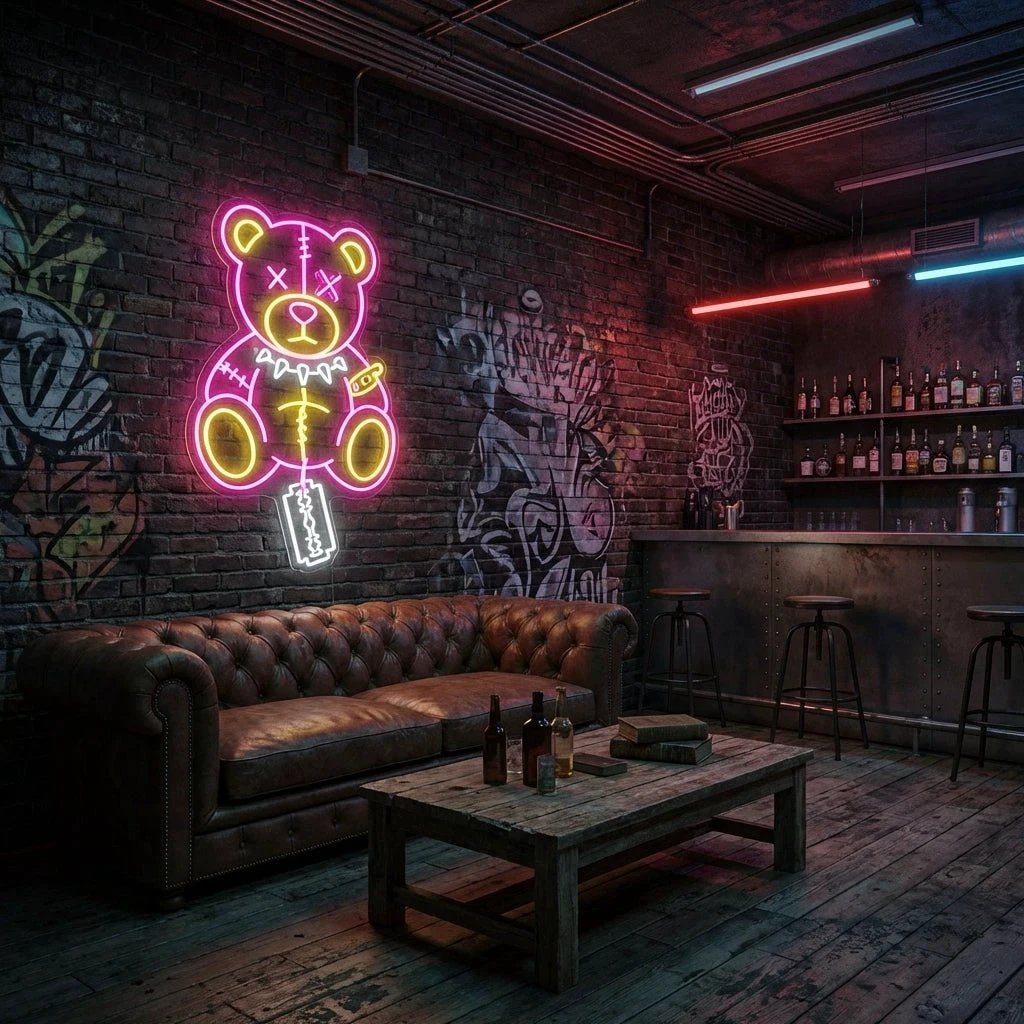 Gangsta Bear Artwork Led Neon Sign Light