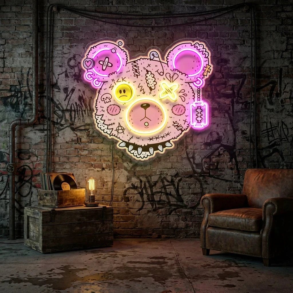 Gangsta Bear Artwork Led Neon Sign Light