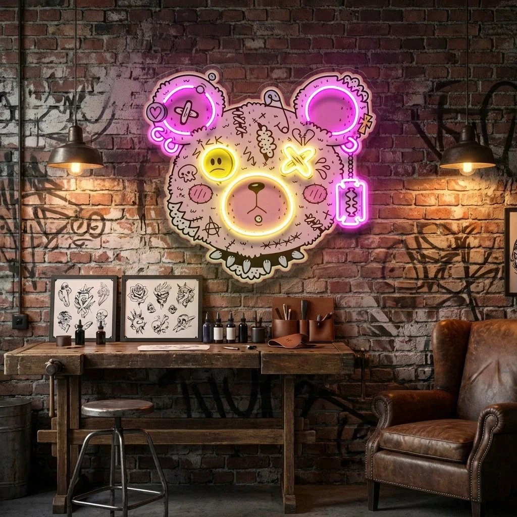 Gangsta Bear Artwork Led Neon Sign Light