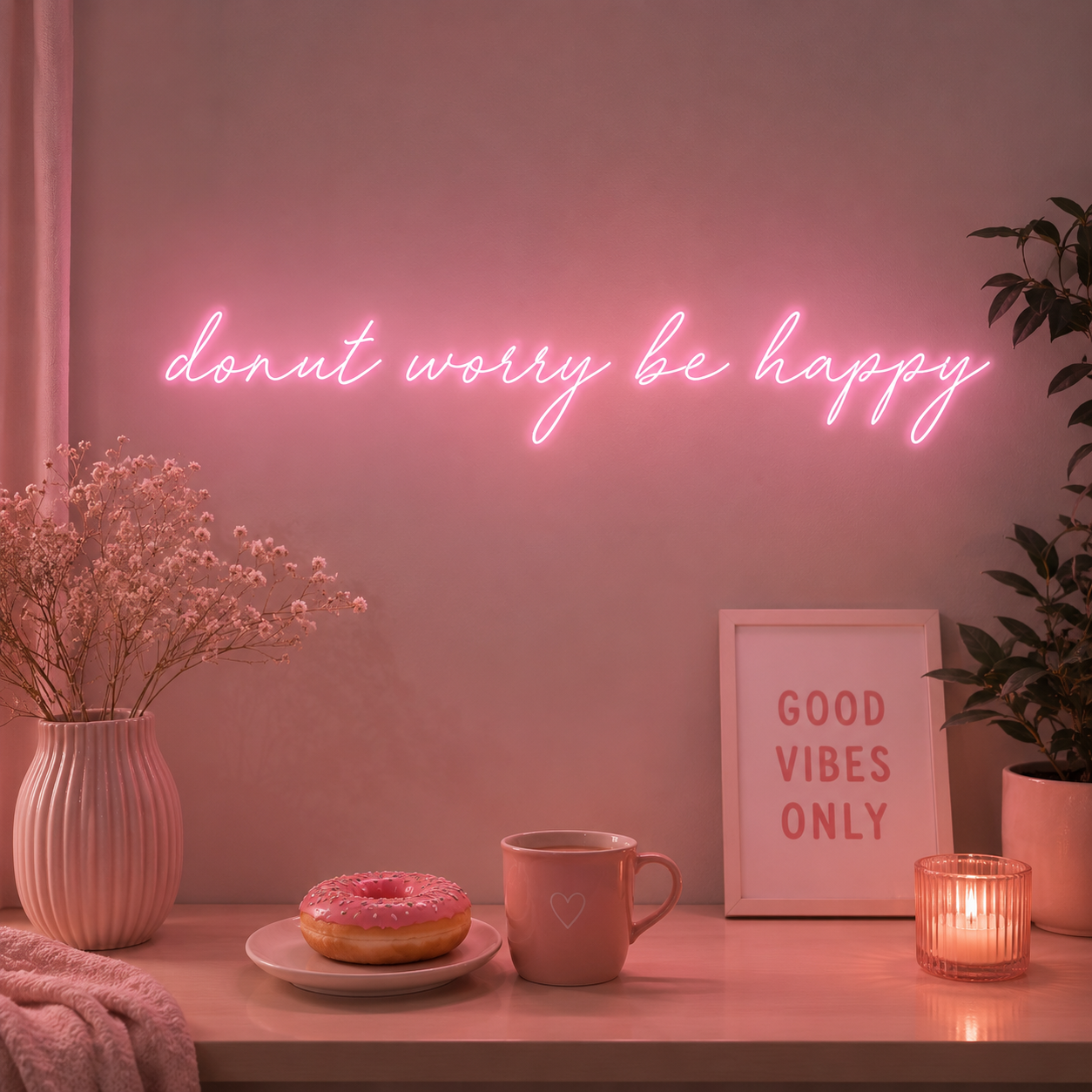 Custom Neon: donut worry b...