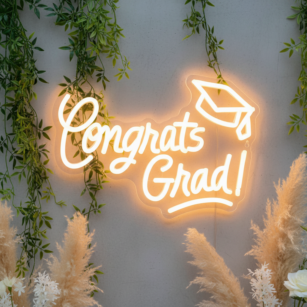 Congrats Grad Neon Sign for Graduation Party Decor
