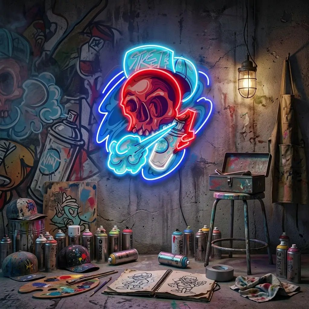 Graffiti Skull LED Neon Sign Light Pop Art