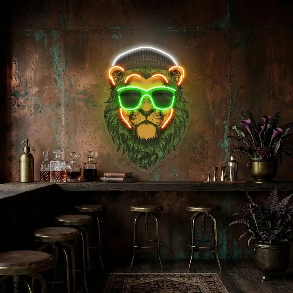 Green Lion LED Neon Sign Light Pop Art