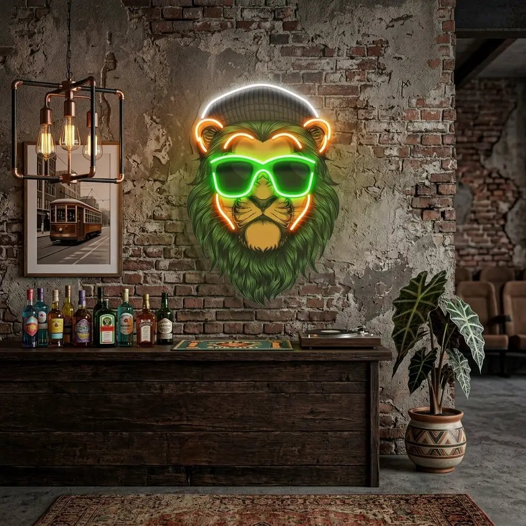 Green Lion LED Neon Sign Light Pop Art