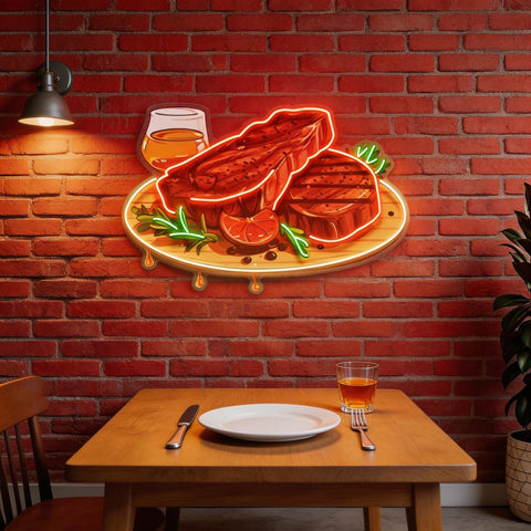 Grilled Meat Isolated LED Neon Sign Light Pop Art