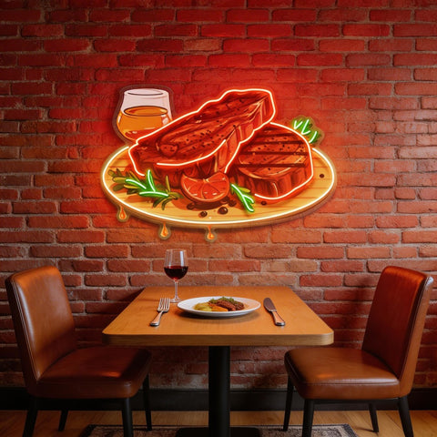Grilled Meat Isolated LED Neon Sign Light Pop Art