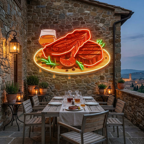 Grilled Meat Isolated LED Neon Sign Light Pop Art
