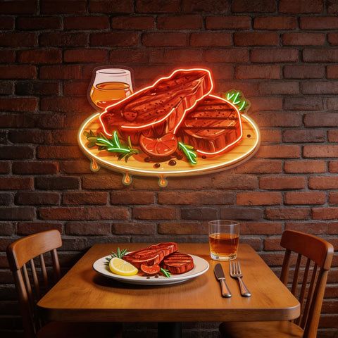Grilled Meat Isolated LED Neon Sign Light Pop Art