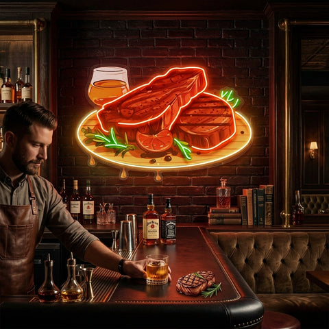 Grilled Meat Isolated LED Neon Sign Light Pop Art