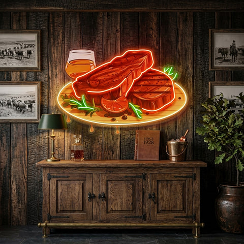 Grilled Meat Isolated LED Neon Sign Light Pop Art