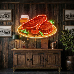 Grilled Meat Isolated LED Neon Sign Light Pop Art