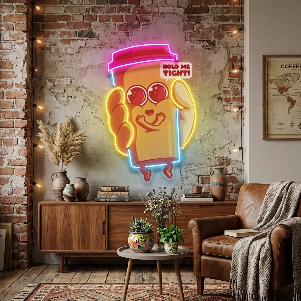 Hand Holding A Cute Coffee Cup LED Neon Sign Light Pop Art