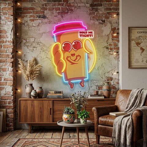 Hand Holding A Cute Coffee Cup LED Neon Sign Light Pop Art