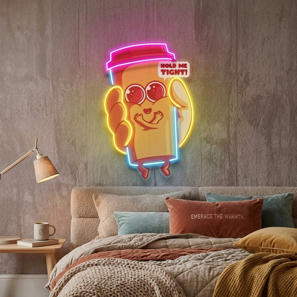 Hand Holding A Cute Coffee Cup LED Neon Sign Light Pop Art