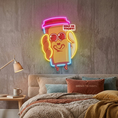 Hand Holding A Cute Coffee Cup LED Neon Sign Light Pop Art