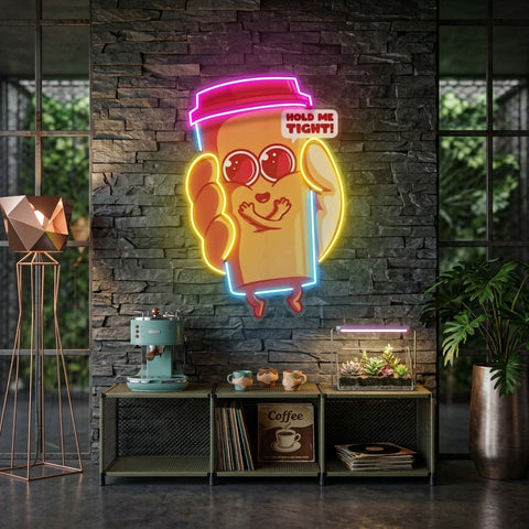 Hand Holding A Cute Coffee Cup LED Neon Sign Light Pop Art