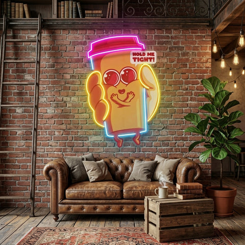 Hand Holding A Cute Coffee Cup LED Neon Sign Light Pop Art