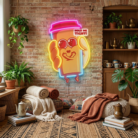 Hand Holding A Cute Coffee Cup LED Neon Sign Light Pop Art