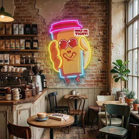 Hand Holding A Cute Coffee Cup LED Neon Sign Light Pop Art