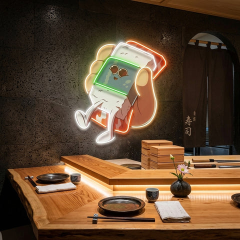 Hand Holding Cute Sushi LED Neon Sign Light Pop Art