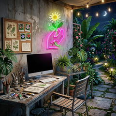 Hand Holding Flower LED Neon Sign Light Pop Art