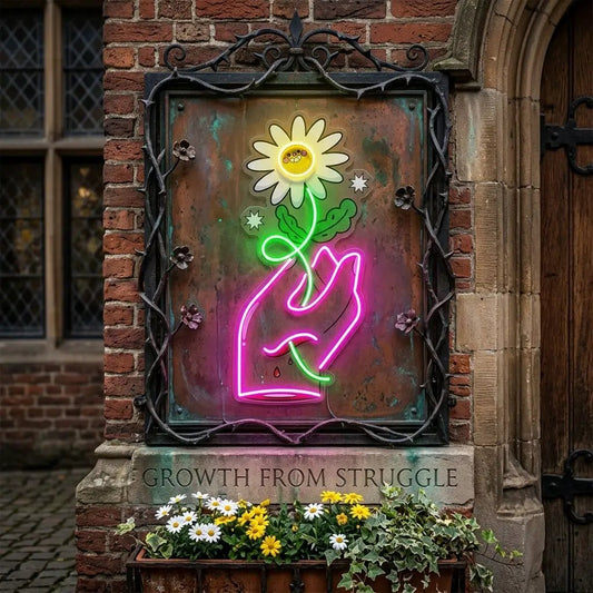 Hand Holding Flower LED Neon Sign Light Pop Art