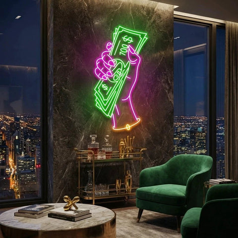 Hand Of Greed Multicolor Led Neon Sign Light