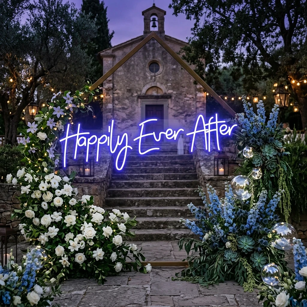 Neon Sign Wedding Backdrop, Happily Even After Led Neon Sign Light, Wedding decoration