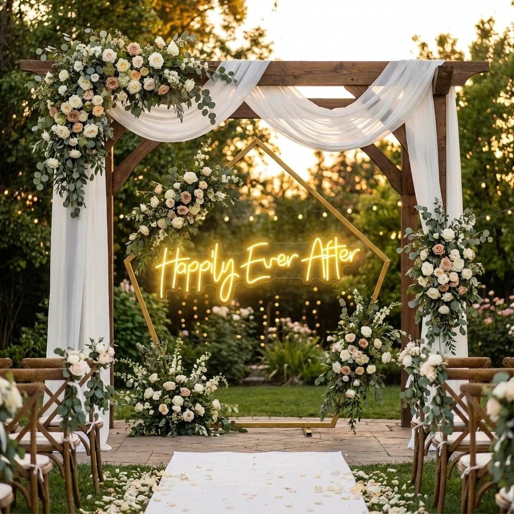 Neon Sign Wedding Backdrop, Happily Even After Led Neon Sign Light, Wedding decoration